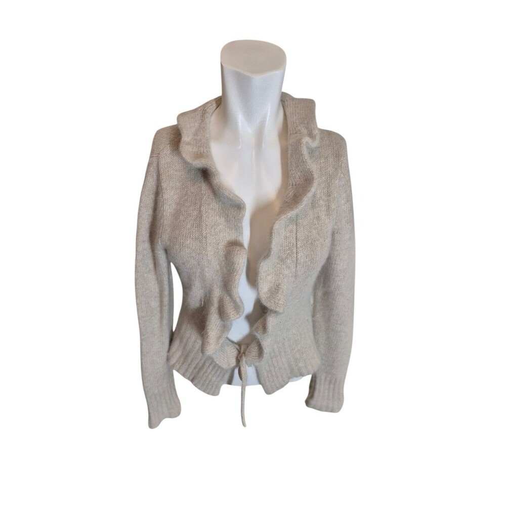 Marina Luna Vintage Angora Wool Sweater Ruffled Cardigan gray Sz S